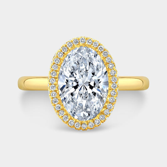 2.06ct Lab Grown Oval Diamond Delicate Halo Solitaire Yellow Gold And Platinum Engagement Ring