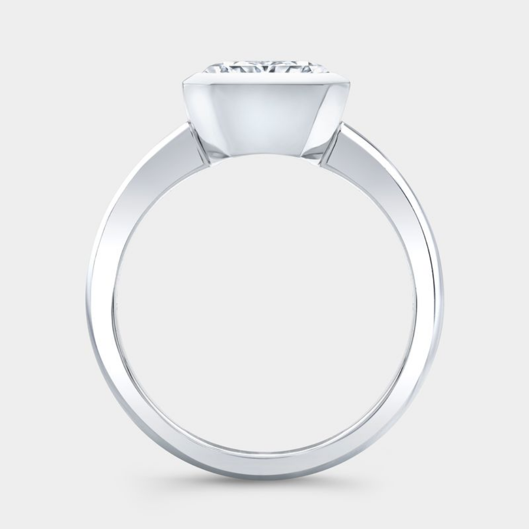Radiant Diamond Bezel Set Low Profile Solitaire Platinum Engagement Ring