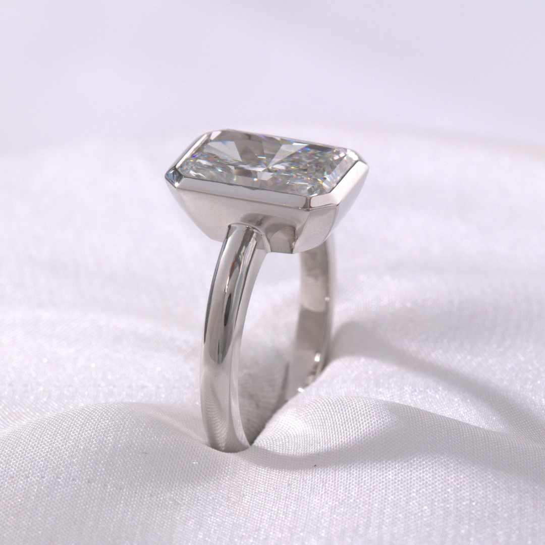 Radiant Diamond Bezel Set Low Profile Solitaire Platinum Engagement Ring