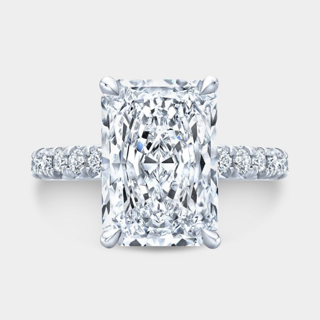 Radiant Diamond 3/4 Way French Pave Platinum Engagement Ring
