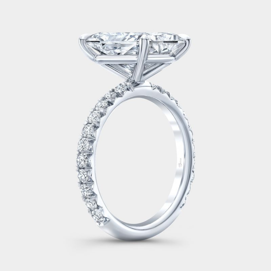 Radiant Diamond 3/4 Way French Pave Platinum Engagement Ring