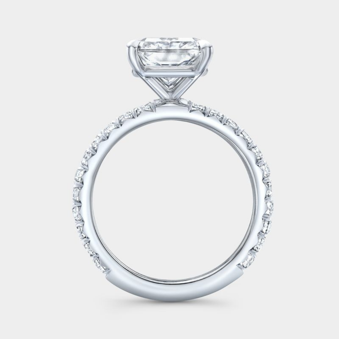 Radiant Diamond 3/4 Way French Pave Platinum Engagement Ring