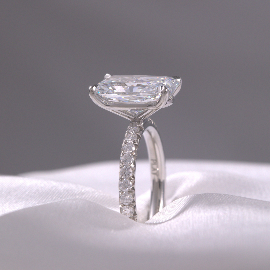 Radiant Diamond 3/4 Way French Pave Platinum Engagement Ring
