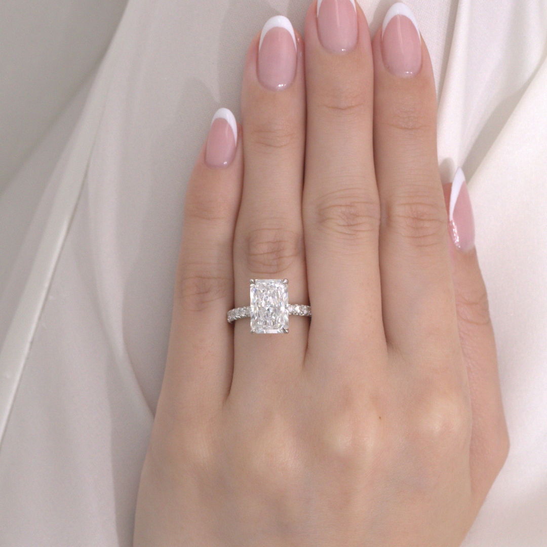 Radiant Diamond 3/4 Way French Pave Platinum Engagement Ring