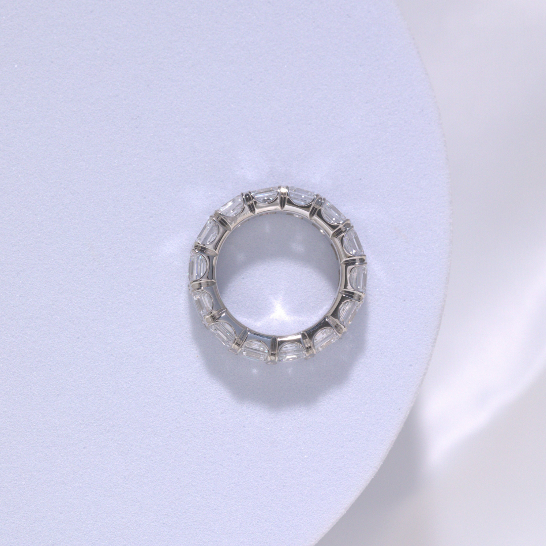 5ct Lab Asscher Cut Diamond Platinum Eternity Pinky Ring