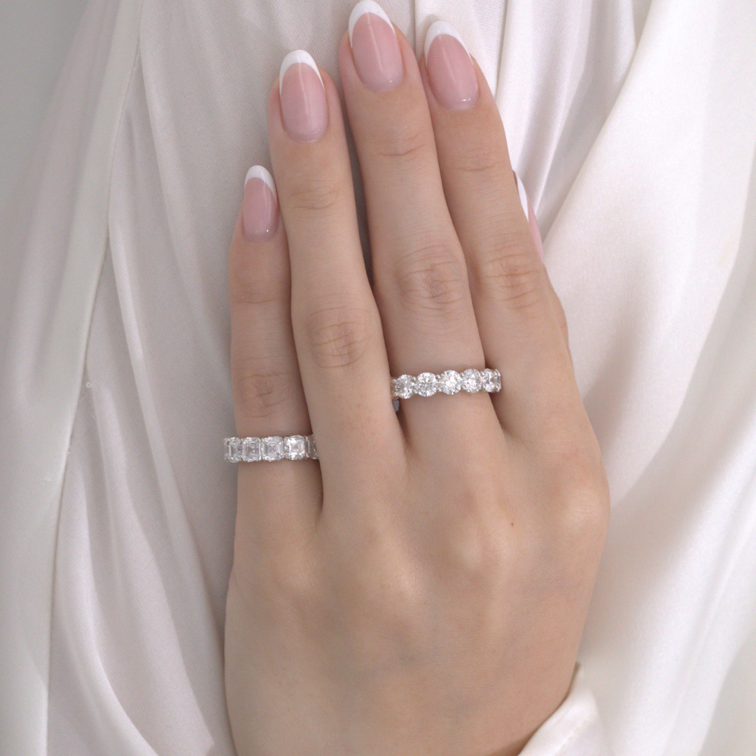 5ct Lab Asscher Cut Diamond Platinum Eternity Pinky Ring