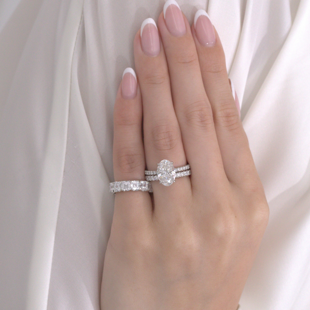 5ct Lab Asscher Cut Diamond Platinum Eternity Pinky Ring