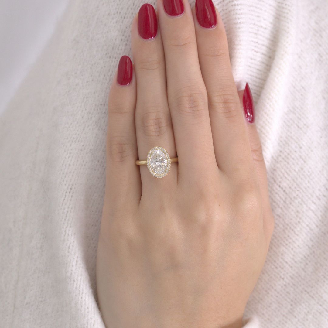 2.06ct Lab Grown Oval Diamond Delicate Halo Solitaire Yellow Gold And Platinum Engagement Ring