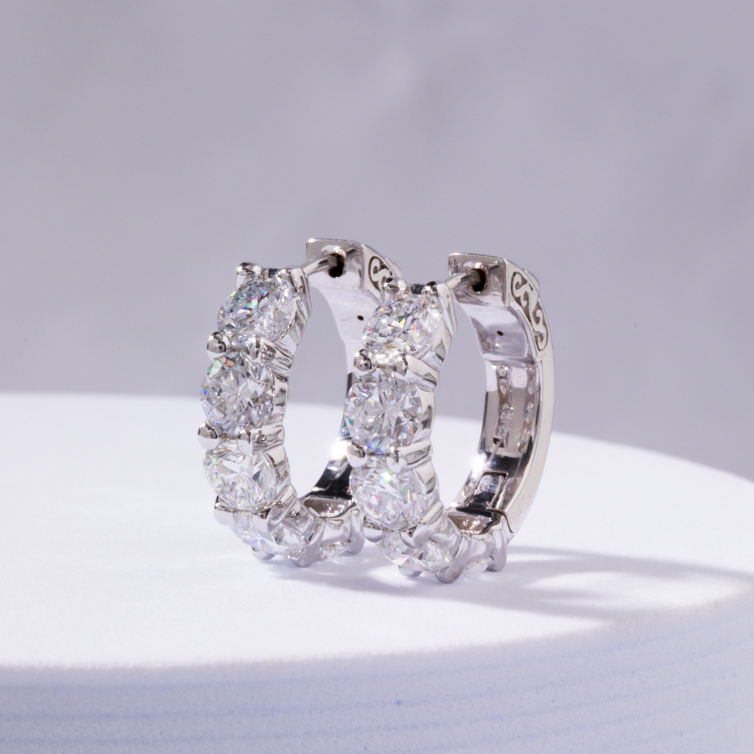 5ct Lab Grown Round Diamond Chunky White Gold Hoop Earrings