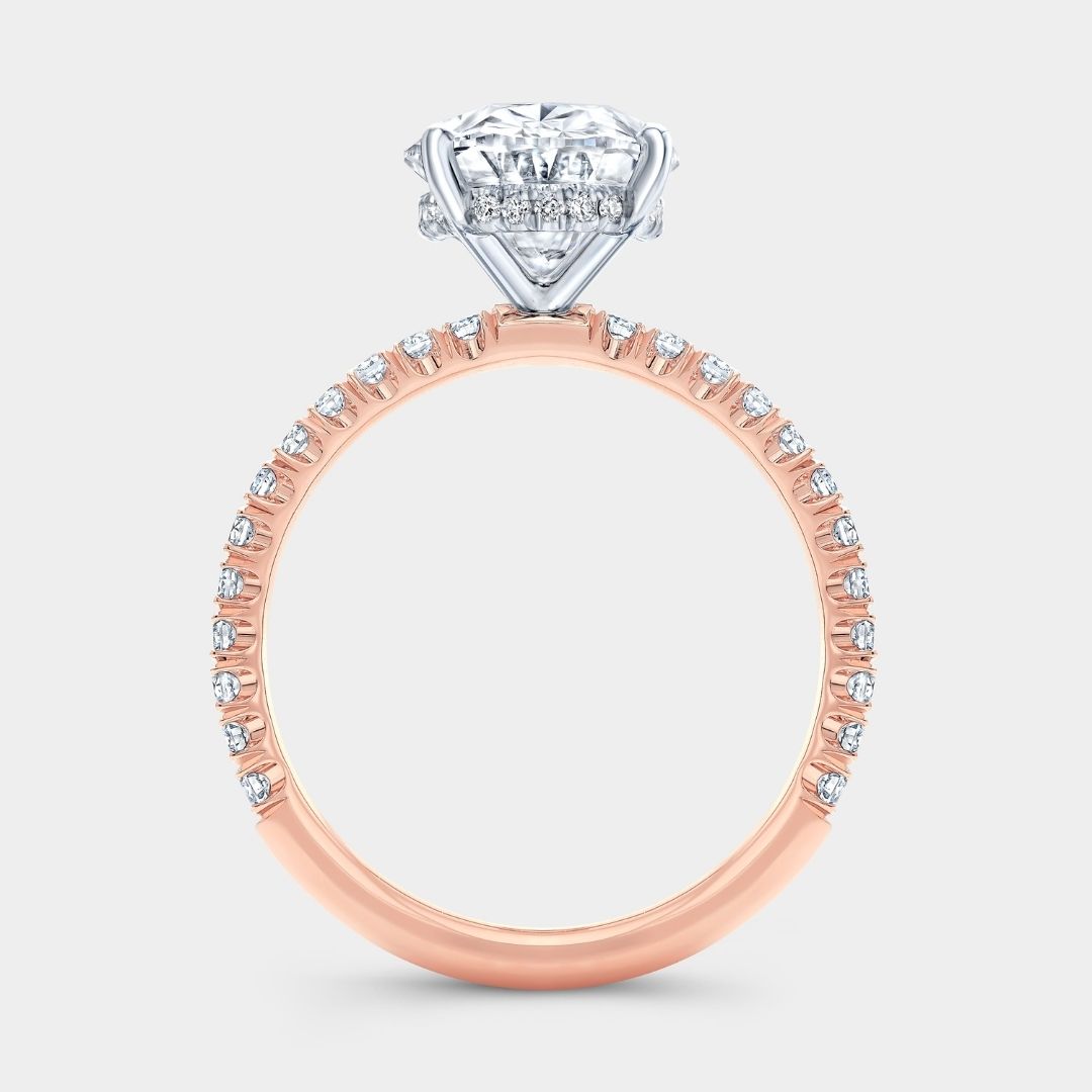 Oval Diamond Hidden Halo U Pave Rose Gold And Platinum Engagement Ring