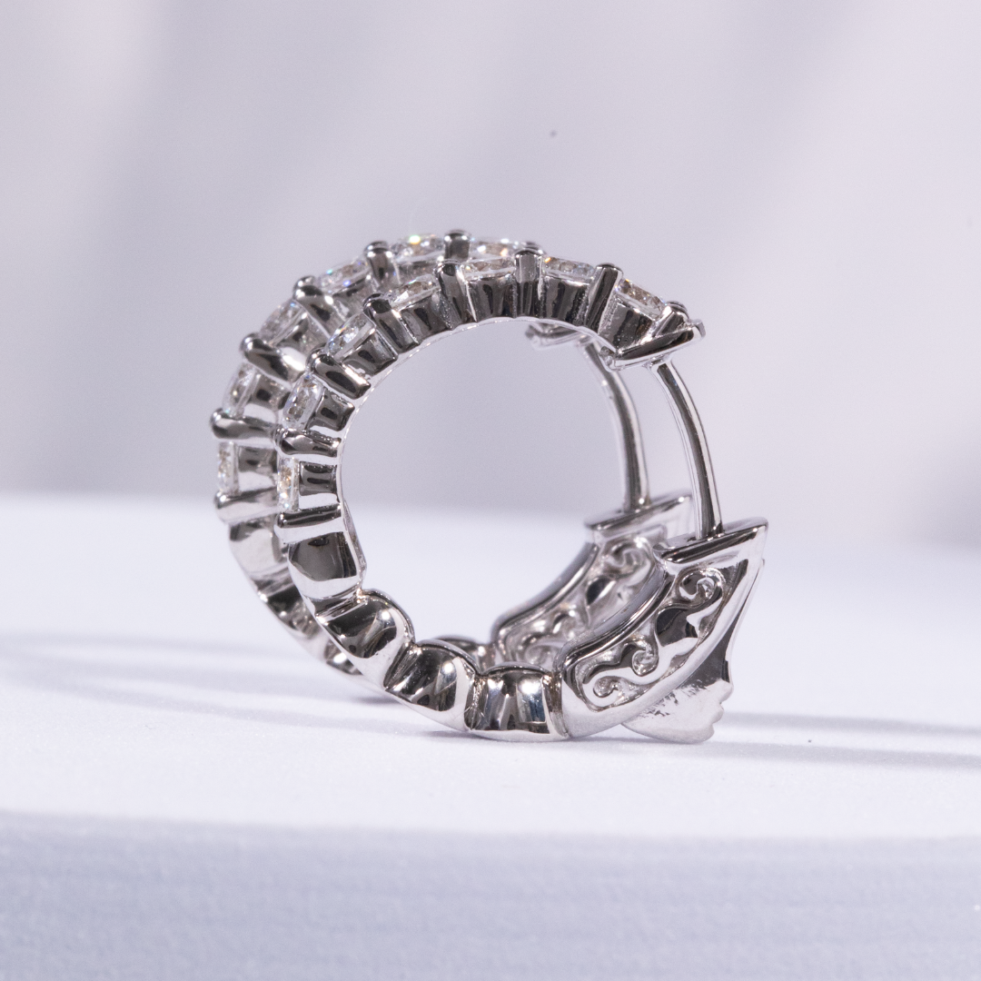 1ct Lab Grown Round Diamond 0.75 Inch Shared Prong White Gold Hoop Earrings