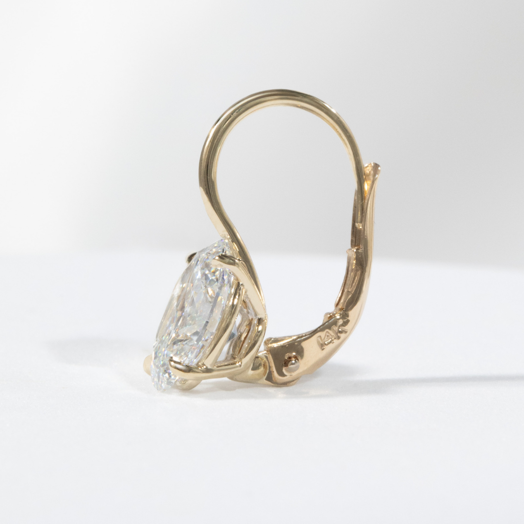 3ct Lab Grown Oval Diamond French Clip Dangle Yellow Gold Drop Earrings