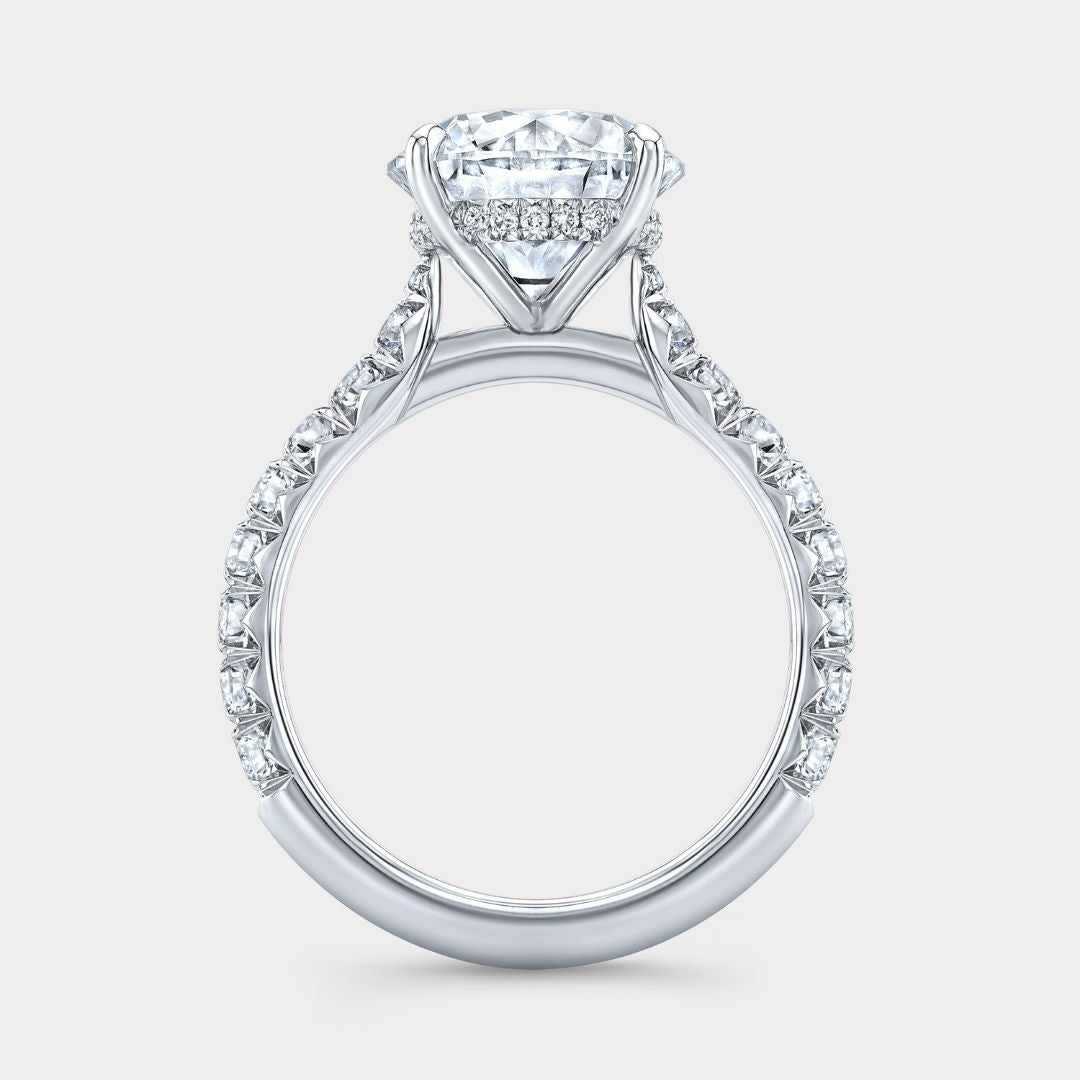 Round Diamond French Pave Platinum Engagement Ring