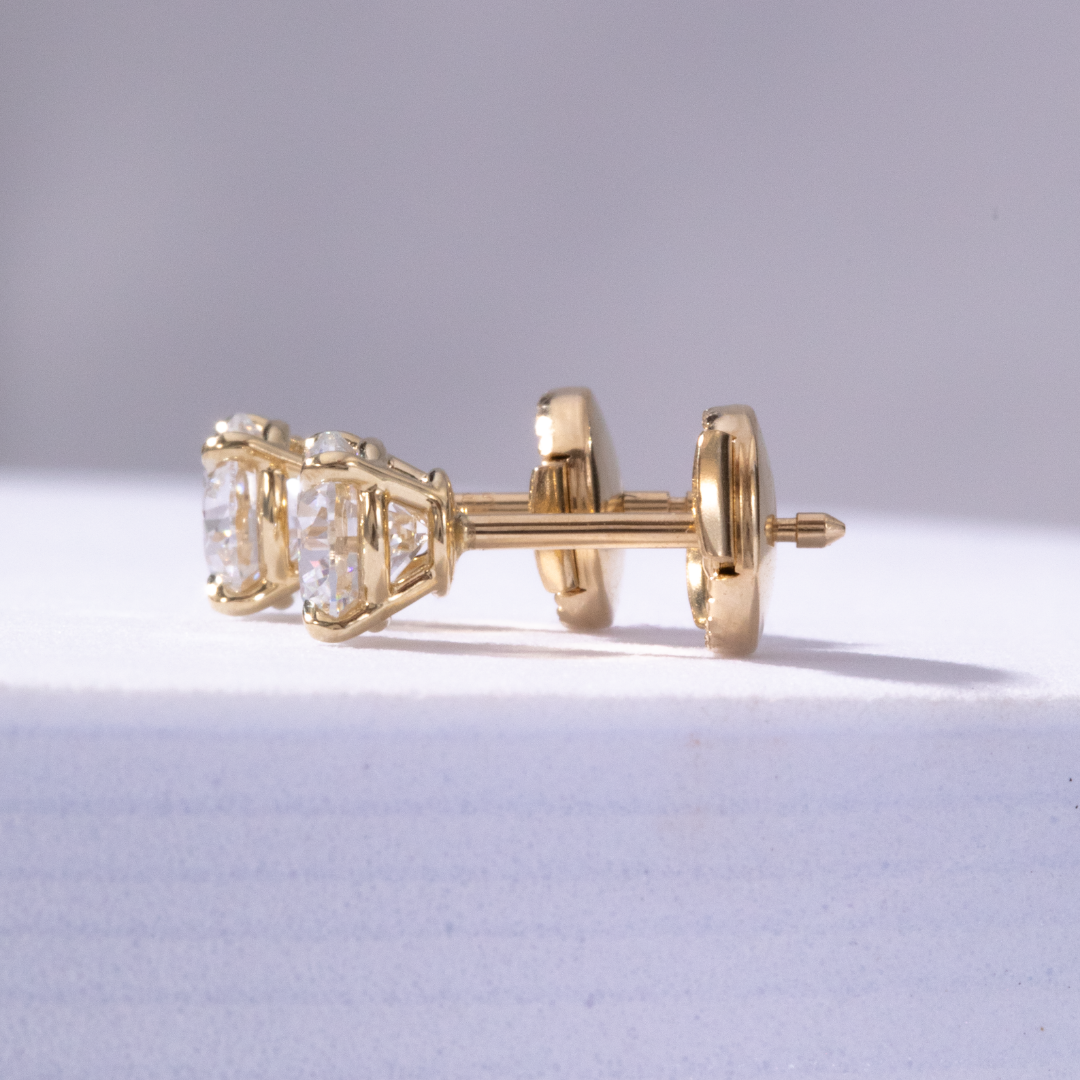 1.5ct Lab Grown Round Diamond 4 Prong Basket Yellow Gold Stud Earrings