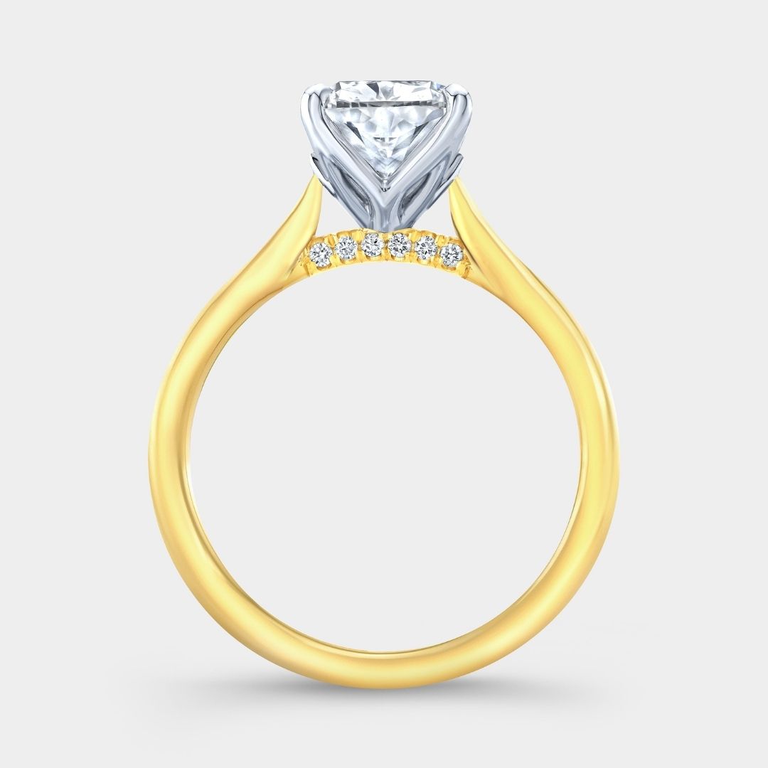 Cushion Diamond Tulip Basket Diamond Bridge Solitaire Yellow Gold And Platinum Engagement Ring