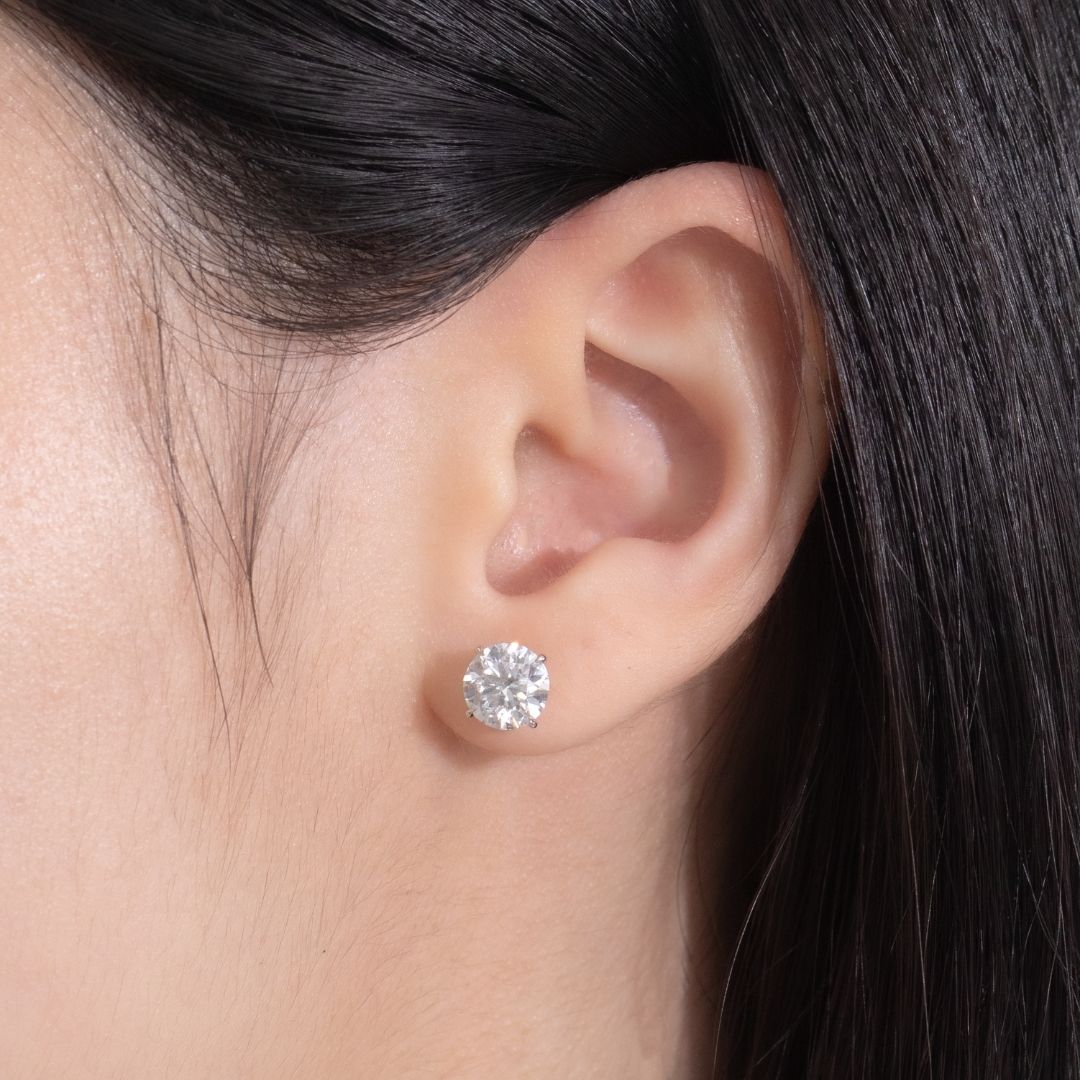 3ct Lab Grown Round Diamond 4 Prong Basket White Gold Stud Earrings