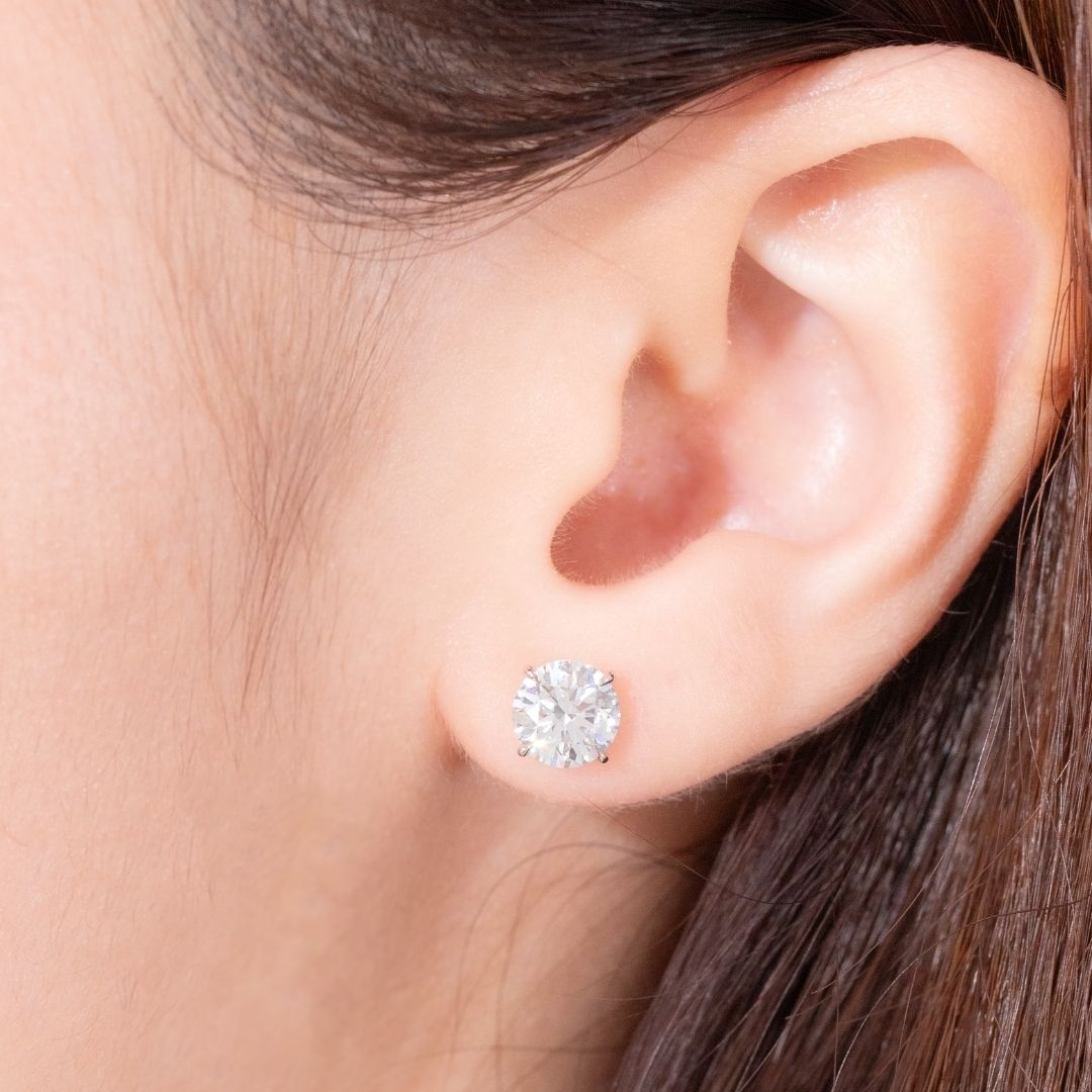 2ct Lab Grown Round Diamond 4 Prong Basket Stud Earrings