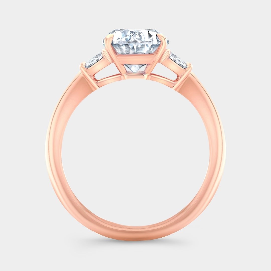 Oval Diamond 3 Stone Pear Shape Side Stones Rose Gold Engagement Ring