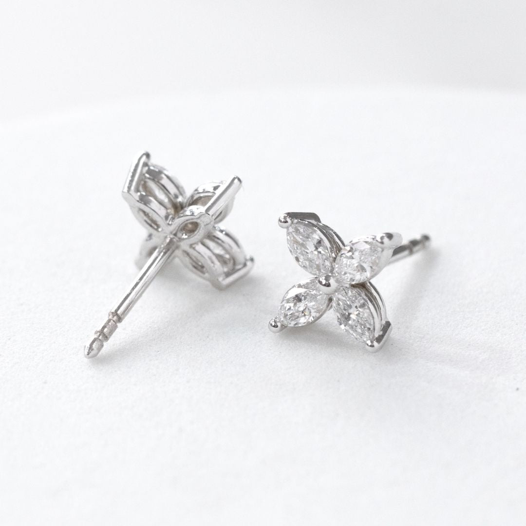Lab Grown Marquise Diamond La Fleur White Gold Stud Earrings