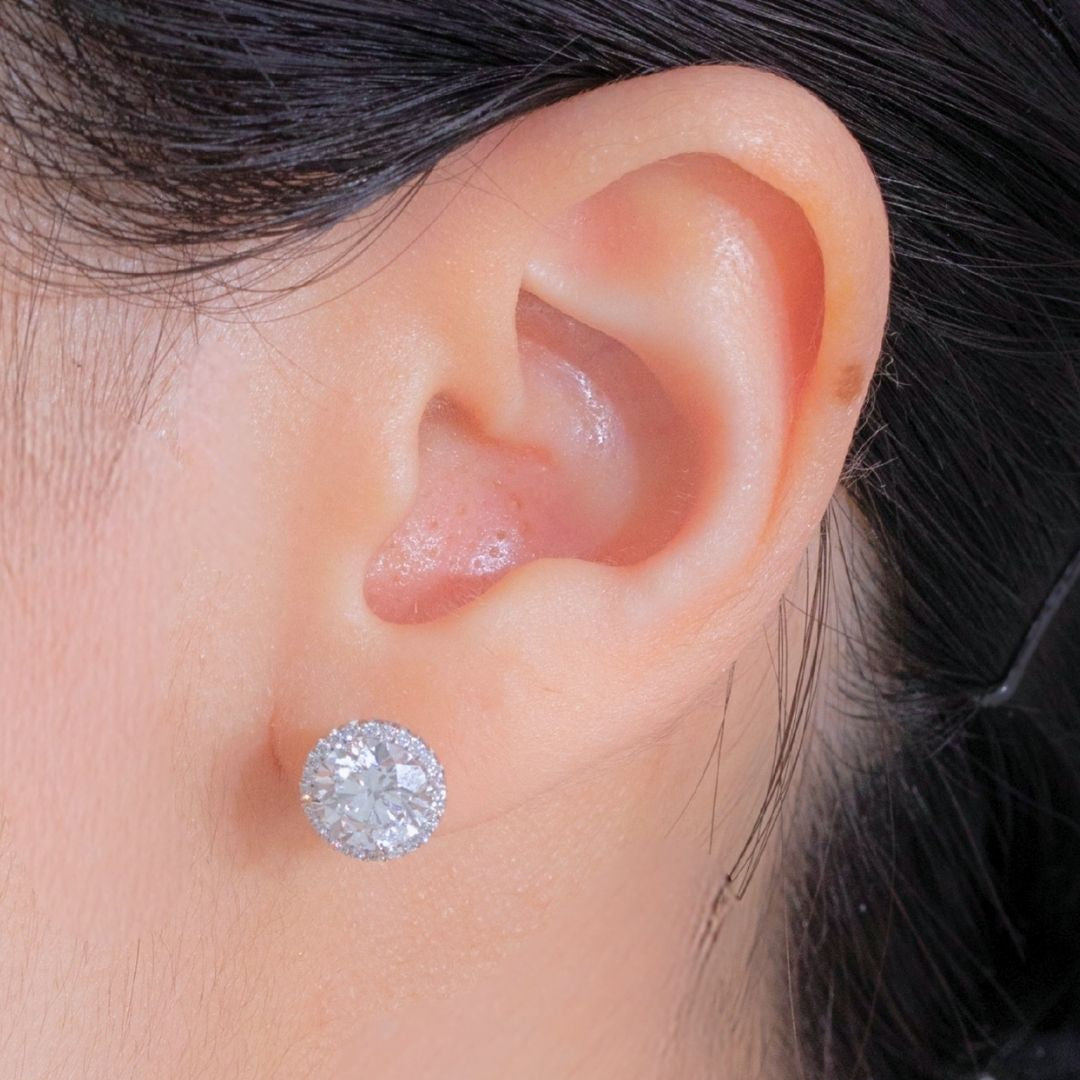 3ct Round Diamond Halo White Gold Stud Earrings