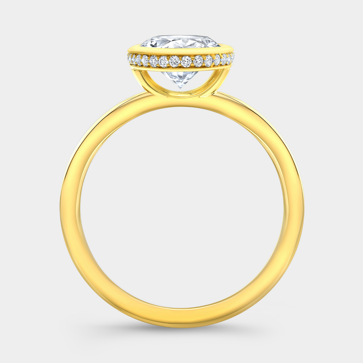 Oval Diamond Hidden Halo Bezel Set Solitaire Yellow Gold Engagement Ring