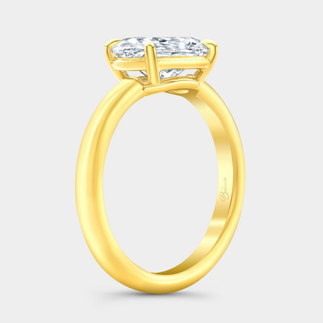 Oval Diamond East West Low Profile Solitaire Yellow Gold Pinky Ring