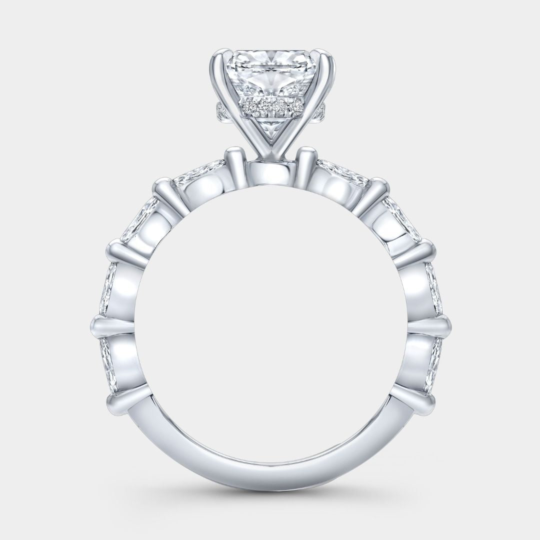 Cushion Diamond Hidden Halo Marquise Band Platinum Engagement Ring