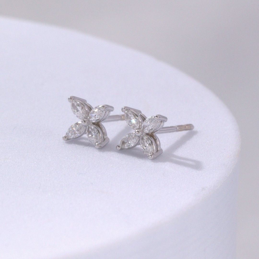0.25ct Lab Grown Marquise Diamond Petite La Fleur White Gold Stud Earrings