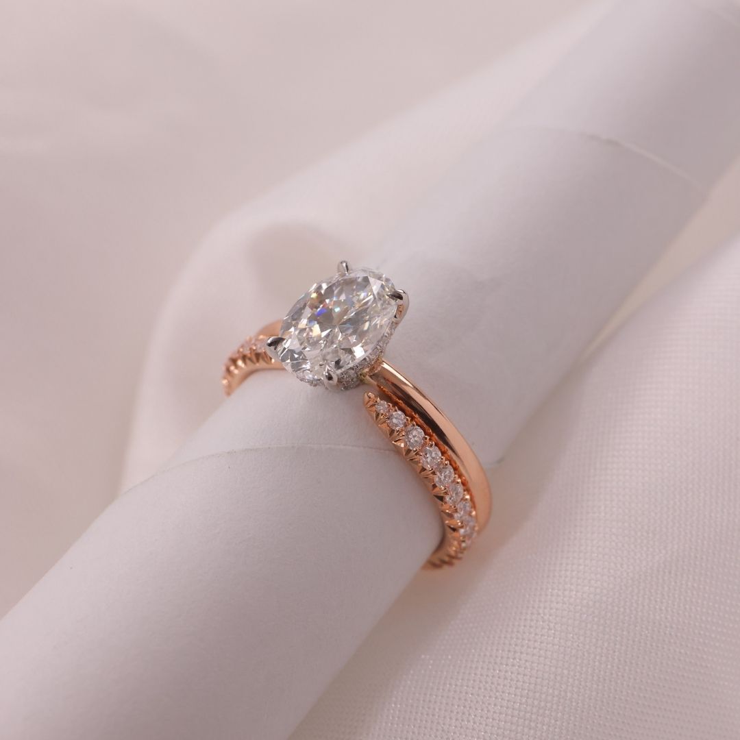 French Pave Open Claw Round Diamond Rose Gold Wedding Band