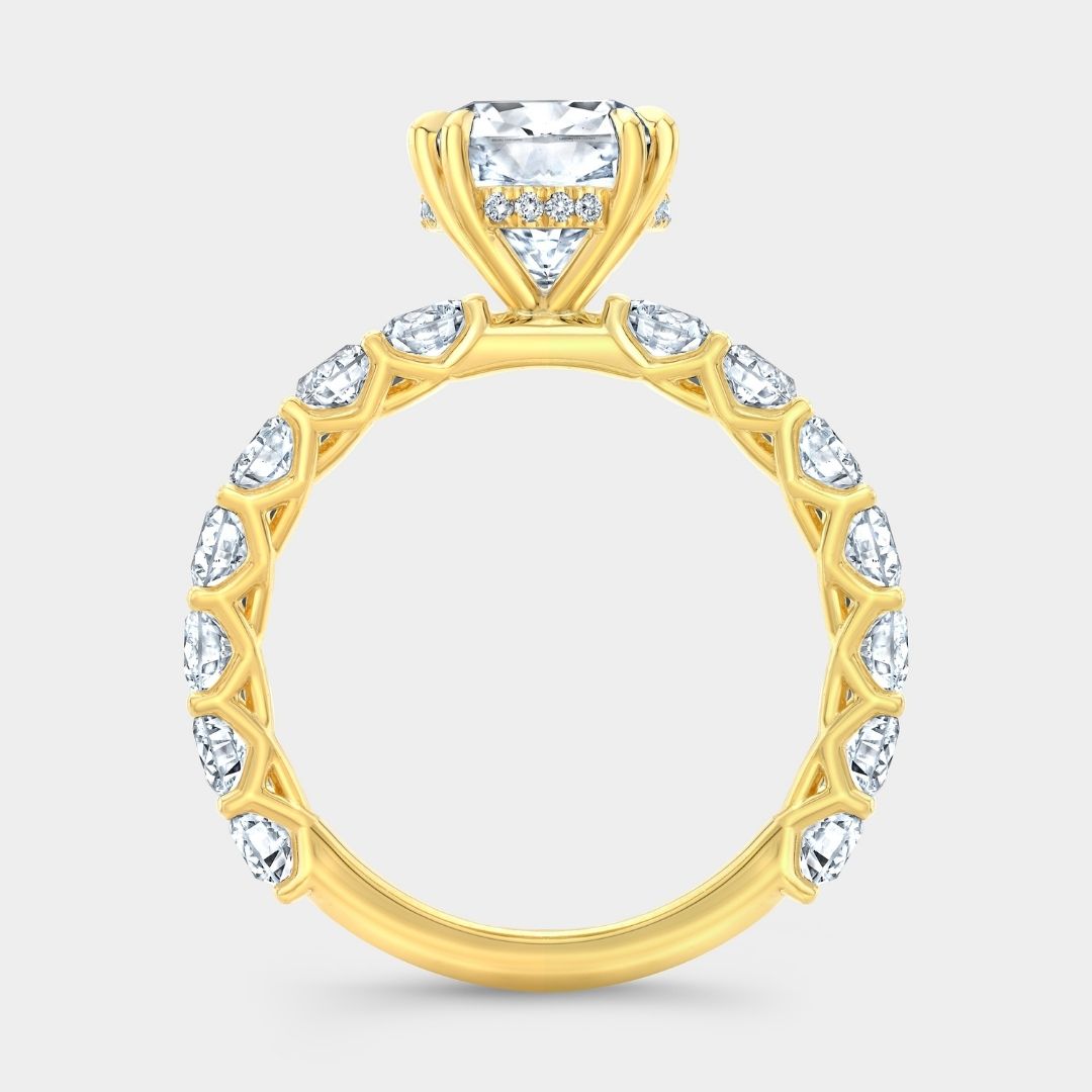 Cushion Diamond Double Prong Hidden Halo Eloise Trellis Yellow Gold Engagement Ring