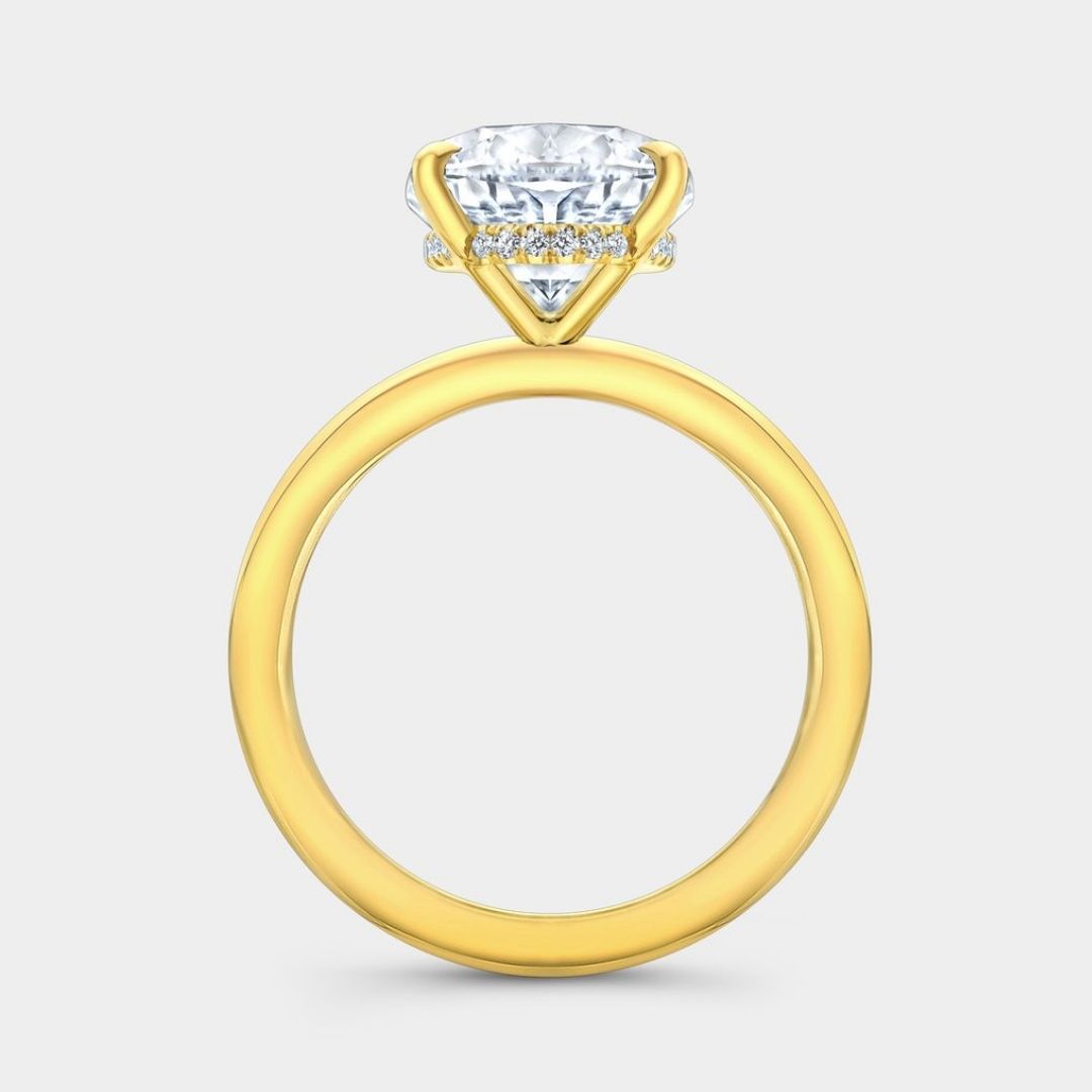 Cushion Diamond Hidden Halo Solitaire Yellow Gold Engagement Ring