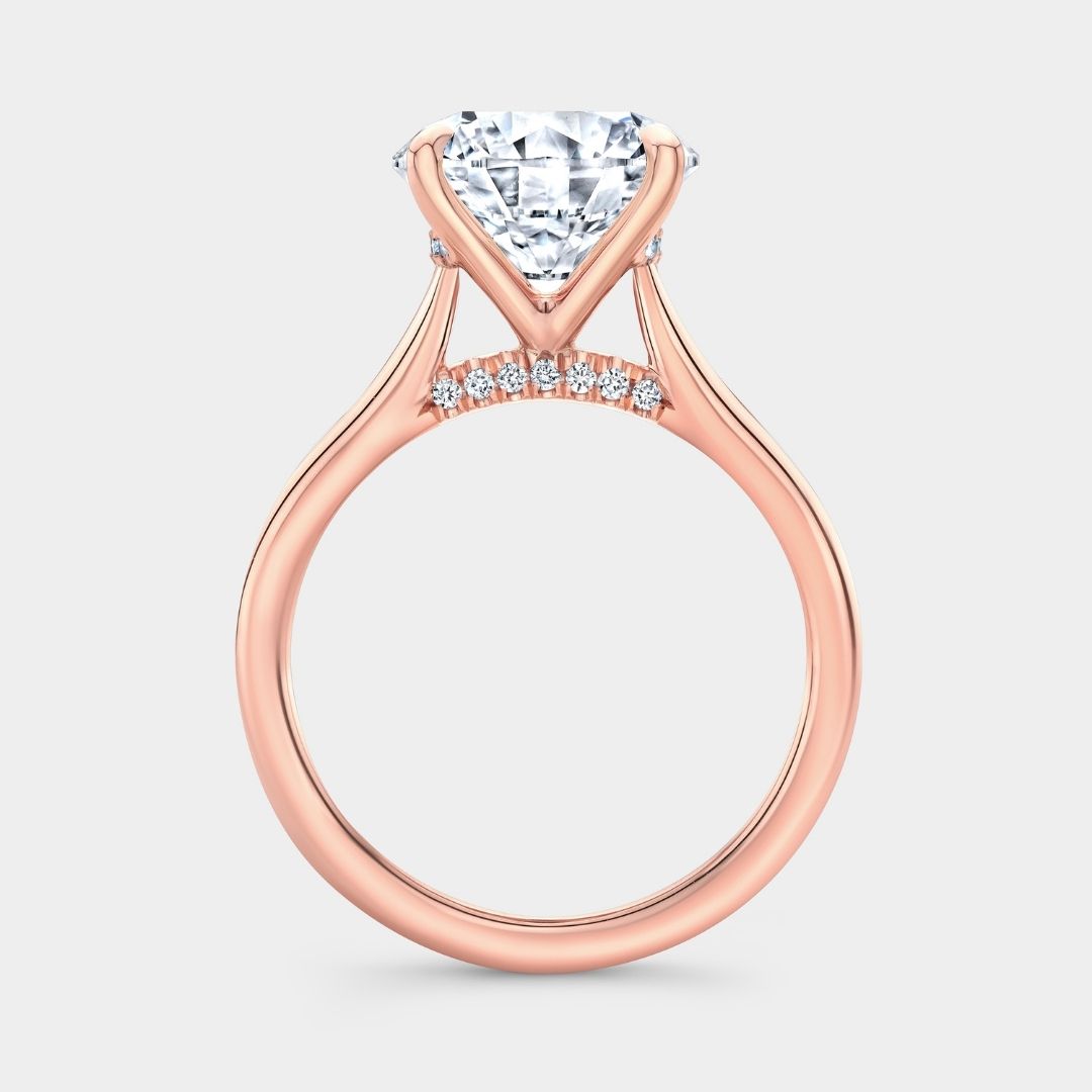 Round Diamond Hidden Halo Solitaire Rose Gold Engagement Ring