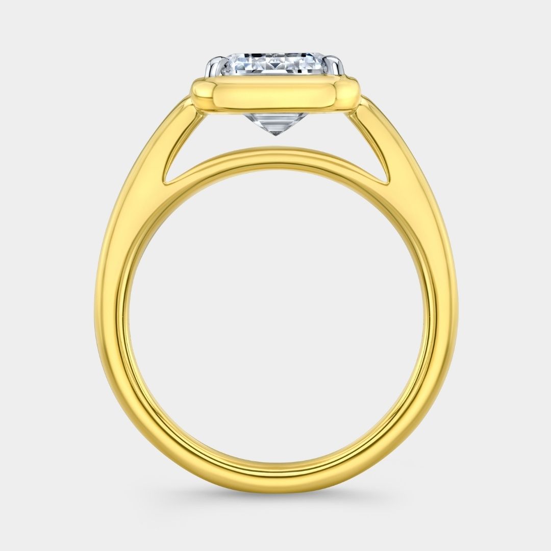 Emerald Diamond Mira Bezel Solitaire Yellow Gold And Platinum Engagement Ring