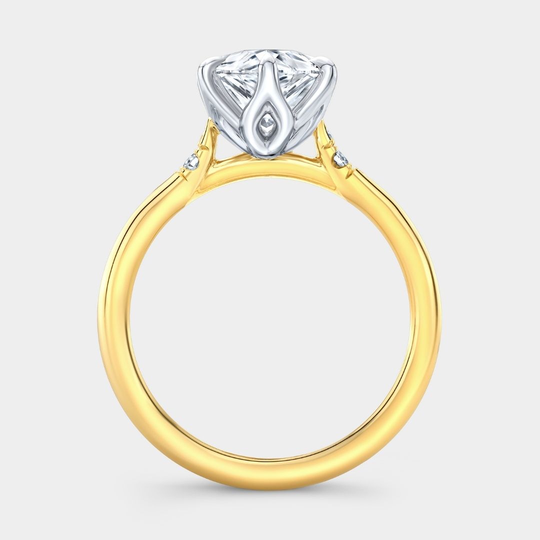 Pear Diamond Tulip Tapered Cathedral Gold And Platinum Engagement Ring