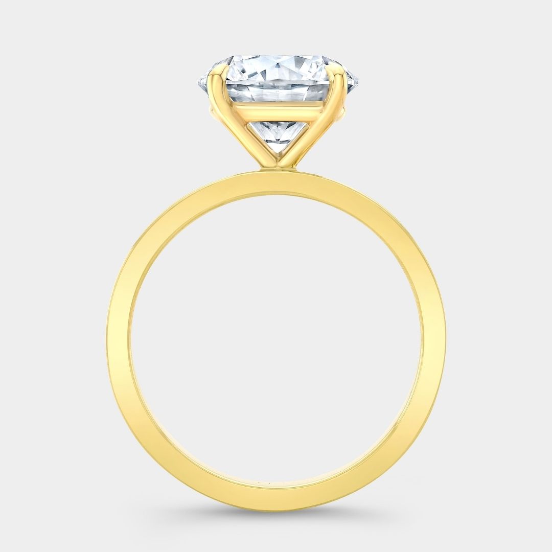 Round Diamond Flat Cigar Band Solitaire Yellow Gold Engagement Ring