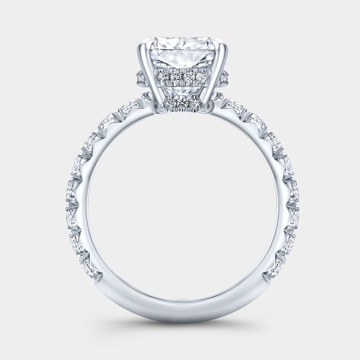 Cushion Diamond Double Hidden Halo French Pave Platinum Engagement Ring