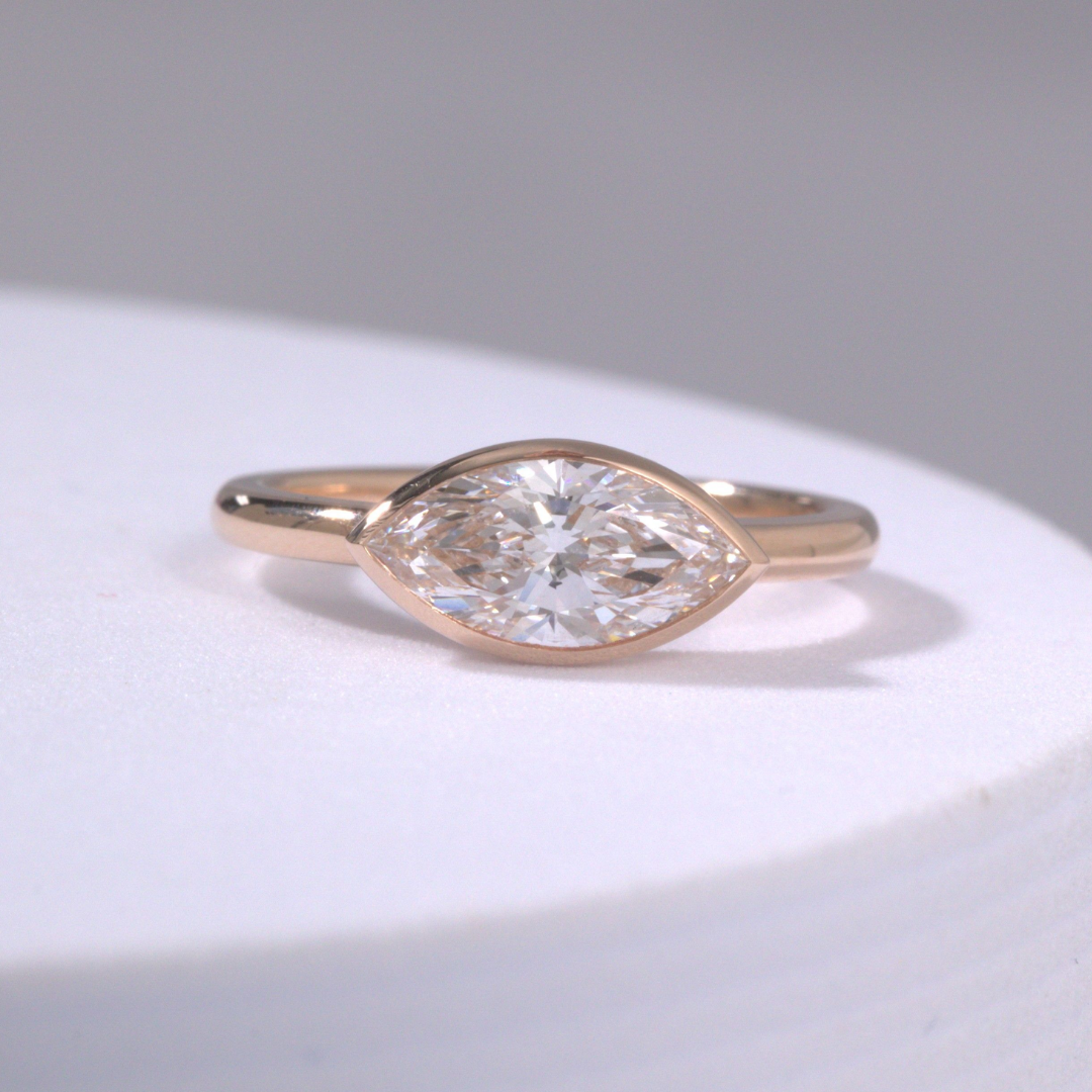 Marquise Diamond  East West Bezel Set Solitaire Rose Gold Engagement Ring