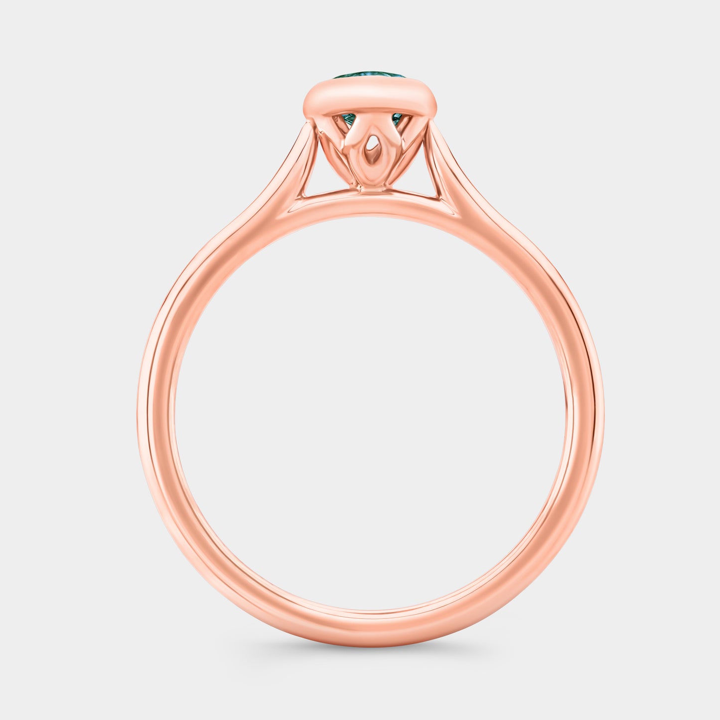 Pear Alexandrite Bezel Set Tulip Basket Tapered Cathedral Solitaire Rose Gold Engagement Ring
