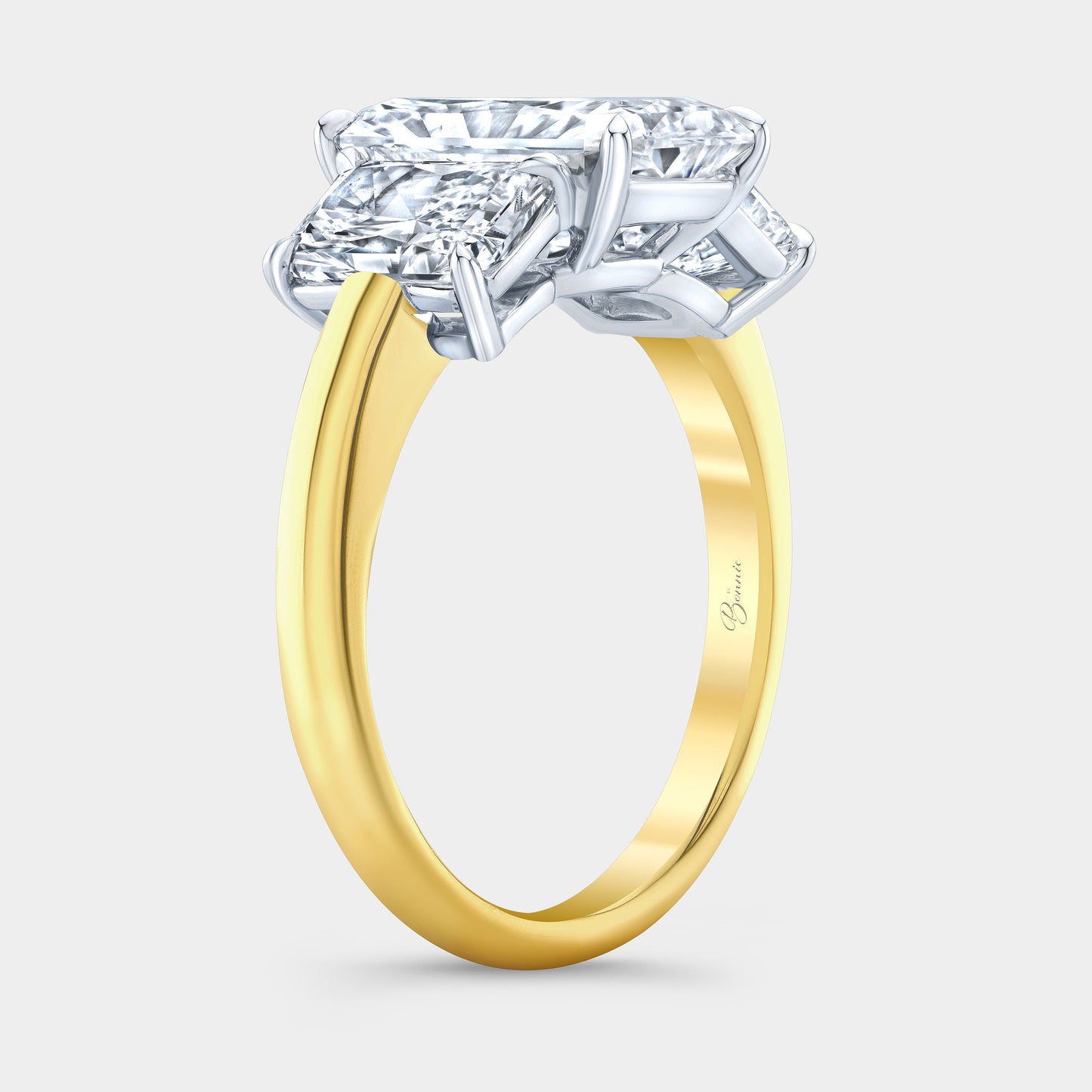 Radiant Diamond 3 Stone Yellow Gold Engagement Ring