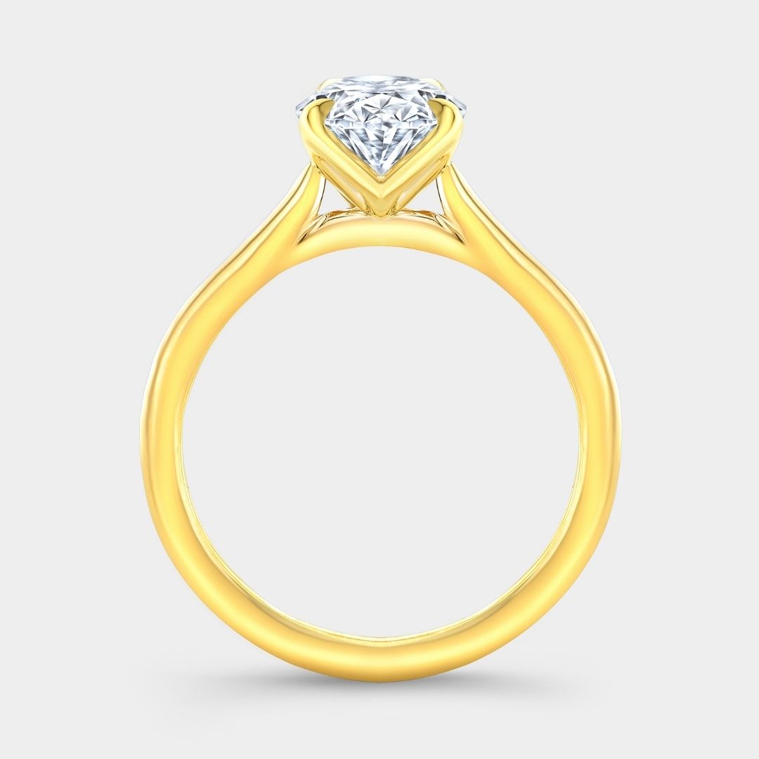 Oval Diamond Tulip Low Tapered Cathedral Solitaire Yellow Gold Engagement Ring