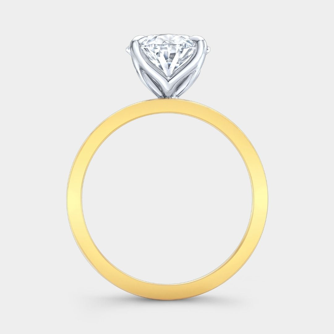 Oval Diamond Tulip Pipe Cut Band Solitaire Yellow Gold and Platinum Engagement Ring