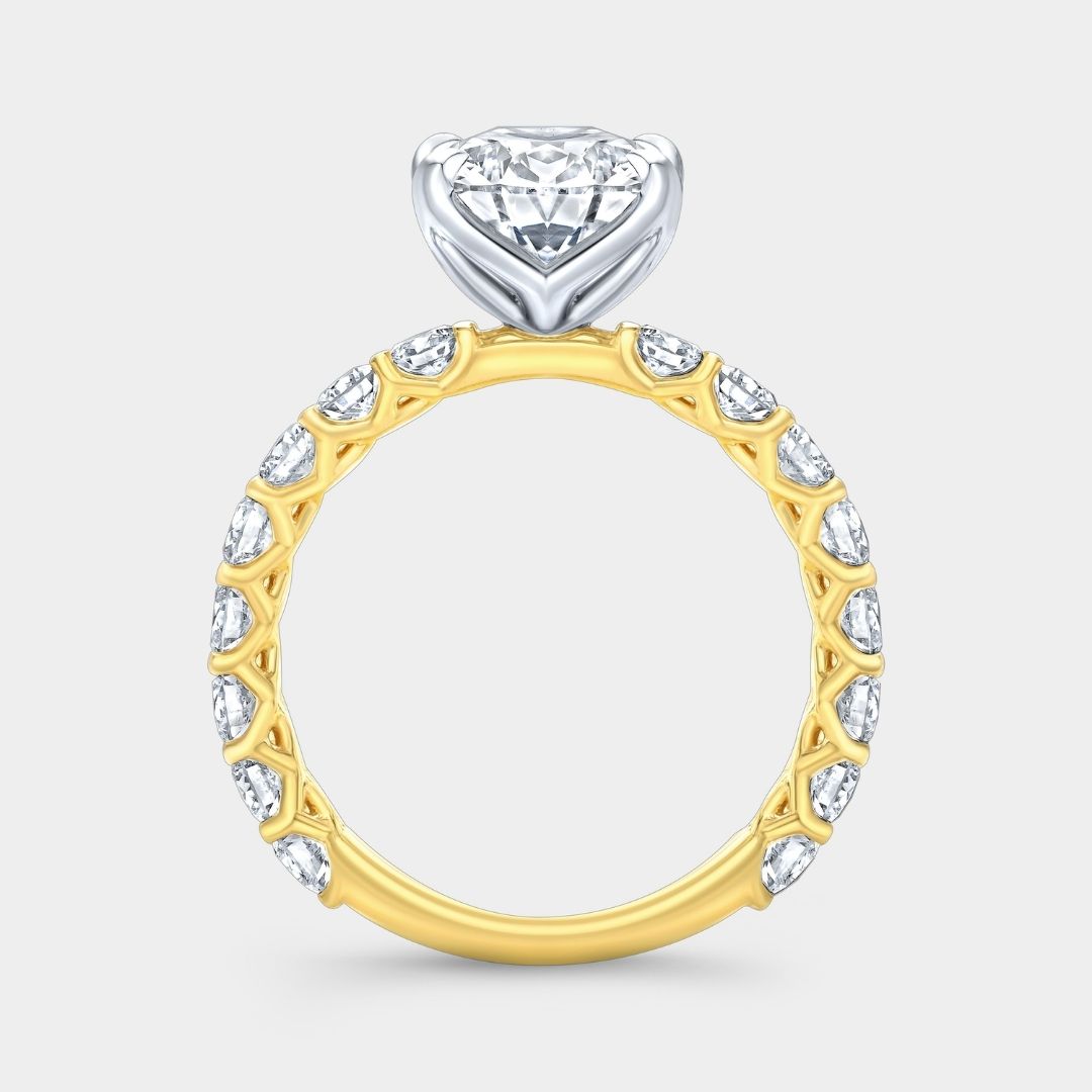 Pear Diamond Tulip Eloise Trellis 3/4 Way Band Yellow Gold And Platinum Engagement Ring