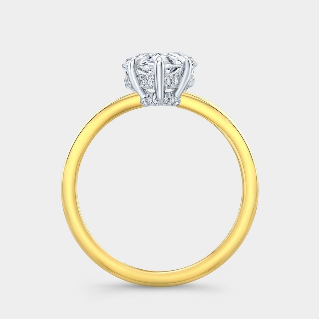 Pear Diamond Double Hidden Halo Solitaire Yellow Gold And Platinum Engagement Ring