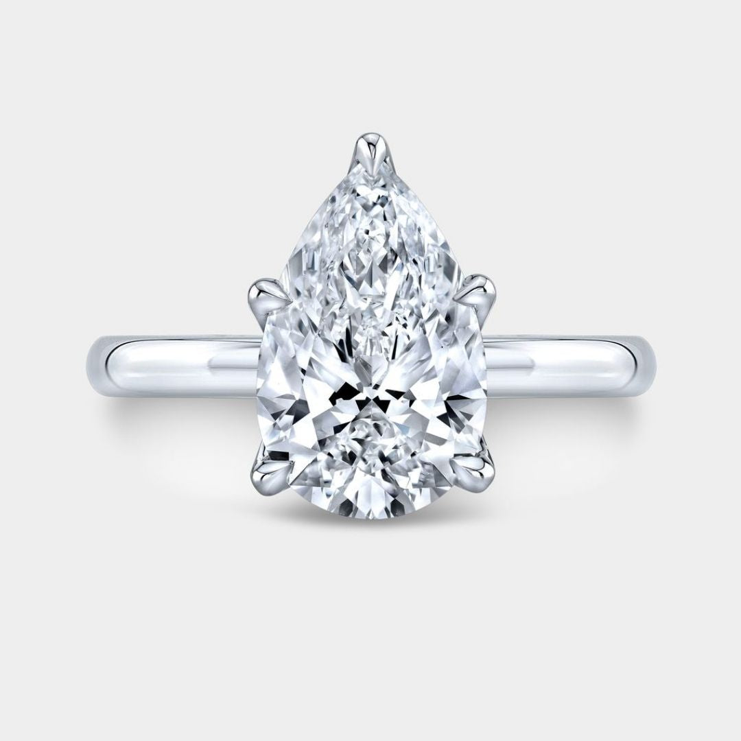Pear Diamond Tulip Solitaire Platinum Engagement Ring