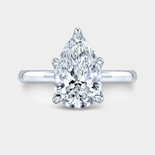 Pear Diamond Tulip Solitaire Platinum Engagement Ring