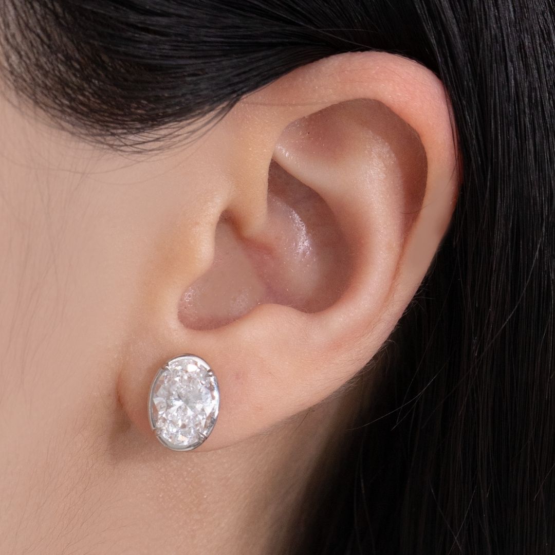 4ct Lab Grown Oval Diamond White Gold Stud Earrings