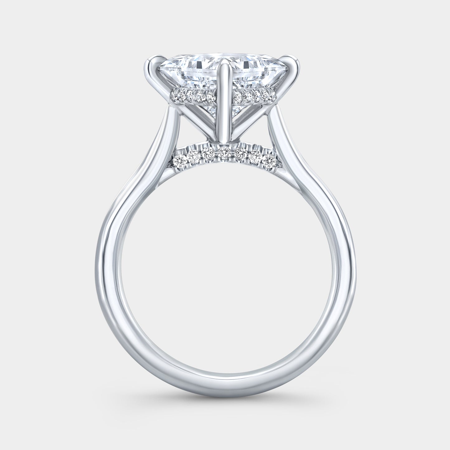 Princess Diamond Kite Set Hidden Halo Tapered Cathedral Pave Diamond Bridge Knife Edge Solitaire Platinum Engagement Ring
