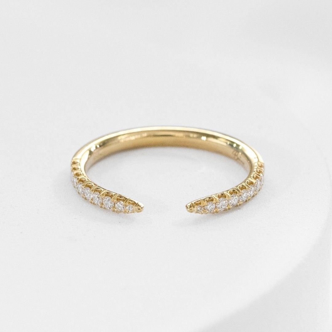 French Pave Open Claw Round Diamond 1/2 Way Yellow Gold Wedding Band