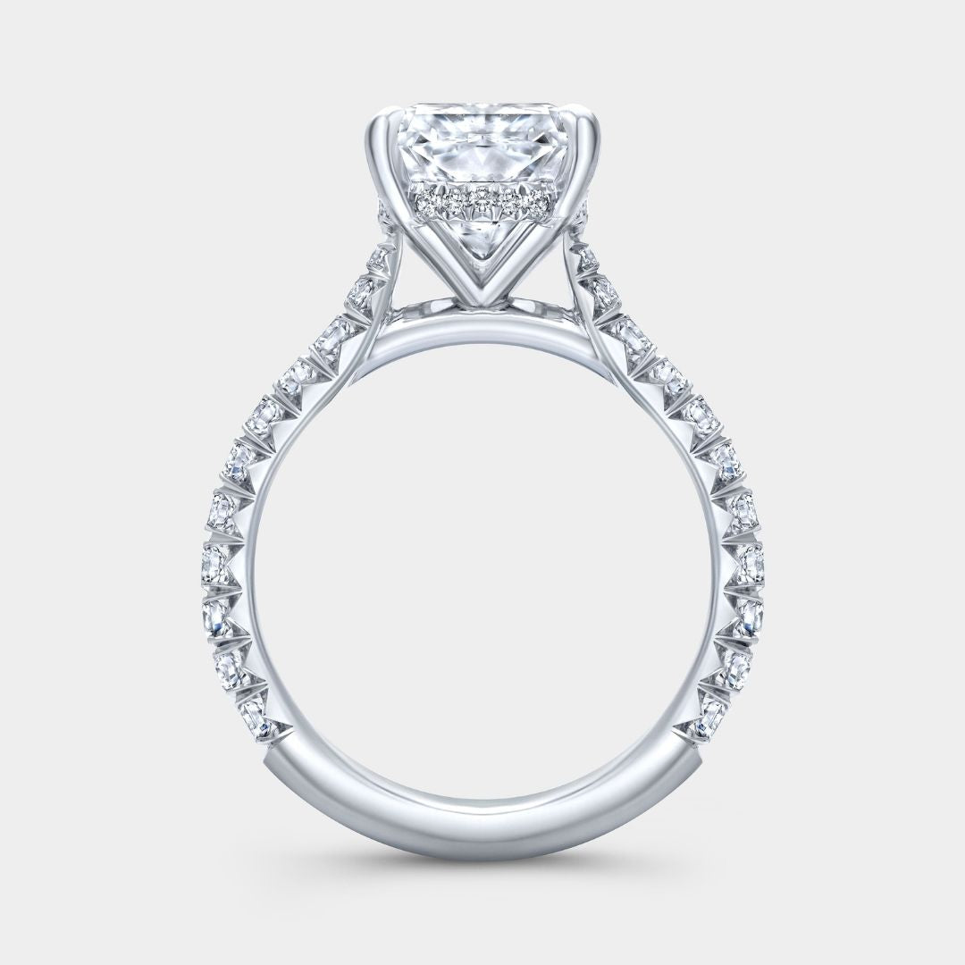 Radiant Diamond Hidden Halo French Pave Platinum Engagement Ring