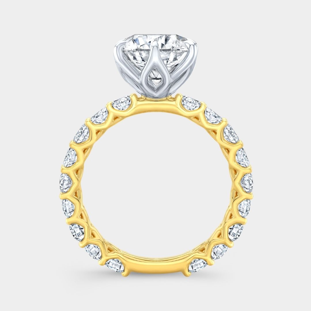 Round Diamond The Eloise Trellis 3/4 Way Tulip Yellow Gold and Platinum Engagement Ring